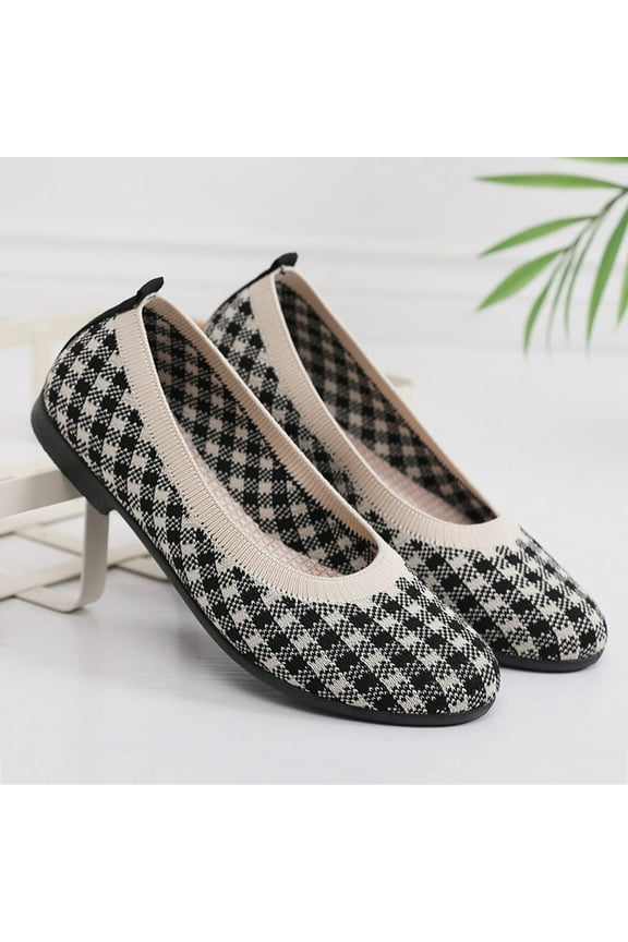 Women's Flat Ballet Shoes Round Toe Suede Dressy Wide Width Casual Office Work Wedding Comfort Soft Knit Flat Shoes Slip on Flats Loafers Shoes