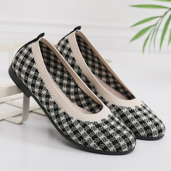 CPNG Women's Flat Ballet Shoes Round Toe Suede Dressy Wide Width Casual Office Work Wedding Comfort Soft Knit Flat Shoes Slip on Flats Loafers Shoes