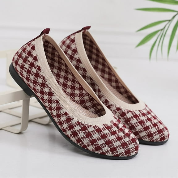 CPNG Women's Flat Ballet Shoes Round Toe Suede Dressy Wide Width Casual Office Work Wedding Comfort Soft Knit Flat Shoes Slip on Flats Loafers Shoes