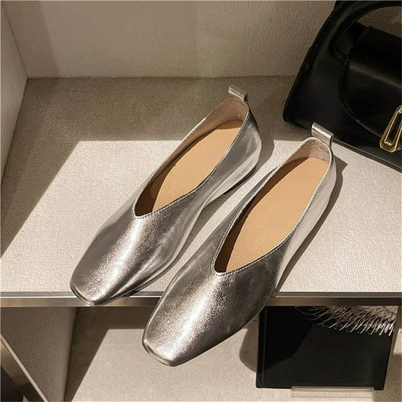 CPNG Women’s Loafers Faux Leather Dress Shoes Pointed Toe Slip On Margot Plain Toe Ballerina Ballet Closed Toe Flats Low Wedge Comfort Soft Sole Dress Shoes