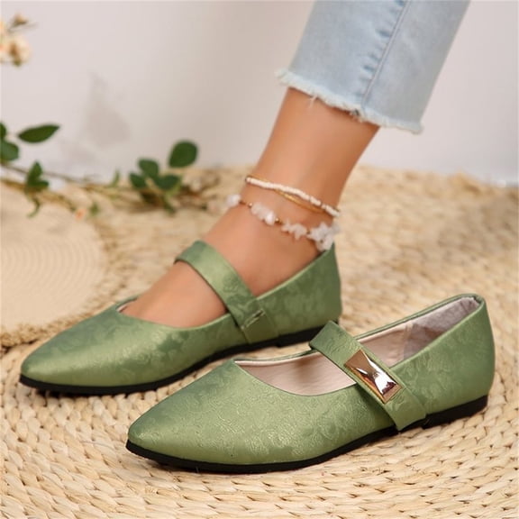 CPNG Women's Mary Jane Shoes Thick Heel Pointed Toe One Strap Soft Leather Shallow Shoes