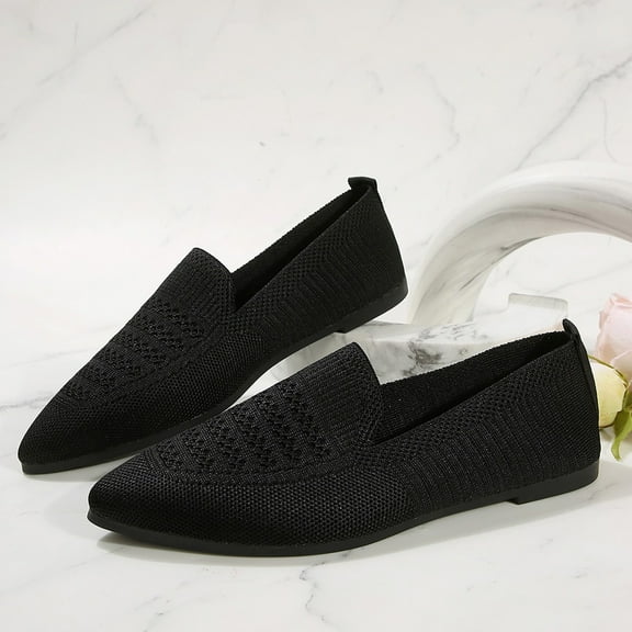 CPNG Women's Woven Ballet Flat Women Dolly Shoes Pointy Fashion Cutouts Breathable Knit Work Office Soft Dress Ballet Flat Shoes Driving Walking Knitted Shoes