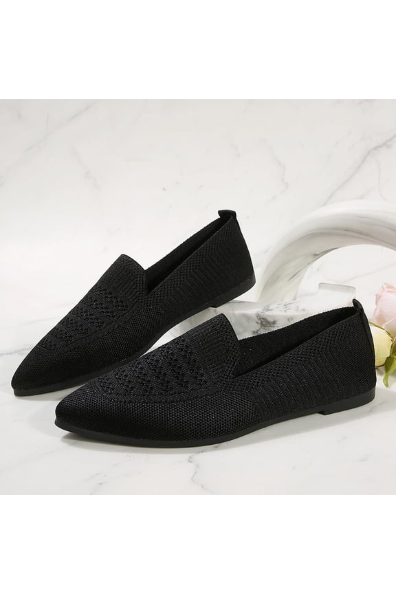 Women's Woven Ballet Flat Women Dolly Shoes Pointy Fashion Cutouts Breathable Knit Work Office Soft Dress Ballet Flat Shoes Driving Walking Knitted Shoes