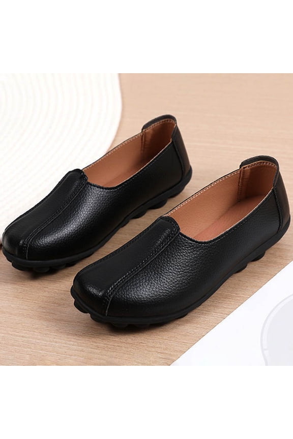 Womens Leather Soft Beef Tendon Slip-on Flat Bottom Round Toe Non-Slip Loafers Comfort Retro Handmade Sewing Thread Breathable Fashion Dress Shoes