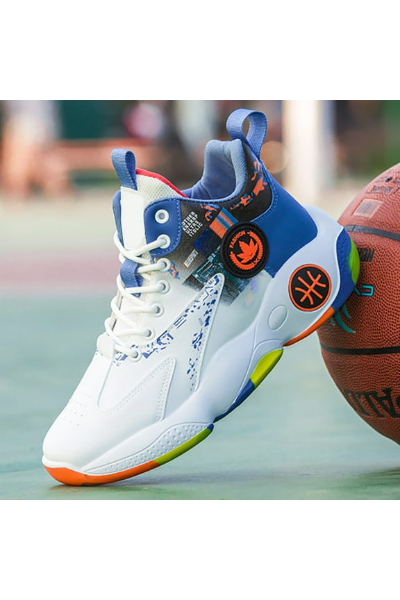 Youth Mens Basketball High-Top Shoes Sneakers Anti Slip Breathable Lace Up Cushioning Basketball Trainers Sports Shoes for Men Indoor and Outdoor
