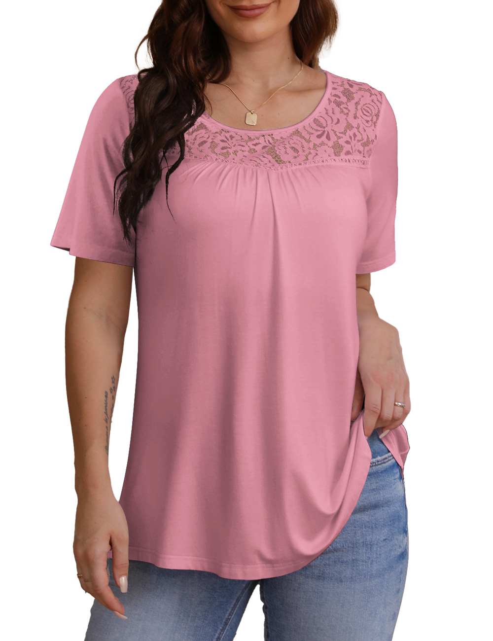 CPOKRTWSO Plus Size Tops Womens Clothes Short Sleeve Lace Flowy Shirts