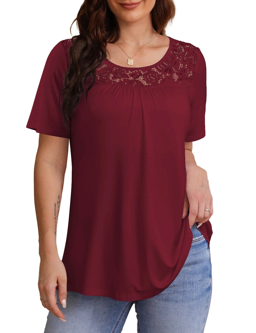 cpokrtwso-plus-size-tops-womens-clothes-short-sleeve-lace-flowy-shirts