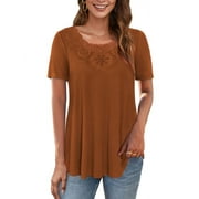 CPOKRTWSO Women's Casual Tops Plus Size Short Sleeve Lace Splicing Collar Lady Tunic Shirts (M-4XL)