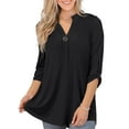 thumbnail image 1 of VERABENDI Women's Plus Size Tops 3/4 Sleeve Shirts Dressy Casual Metal Buckle V-Neck Tunic Blouses,M-4XL, 1 of 11