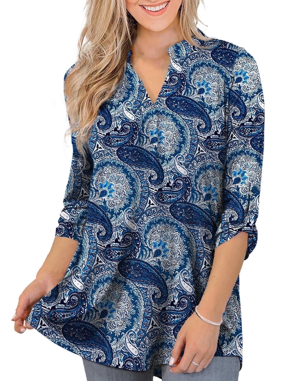 VERABENDI Women's Plus Size Tops 3/4 Sleeve Shirts Dressy Casual Metal ...