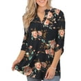 thumbnail image 1 of VERABENDI Women's Plus Size Tops 3/4 Sleeve Shirts Dressy Casual Metal Buckle V-Neck Tunic Blouses,M-4XL, 1 of 11