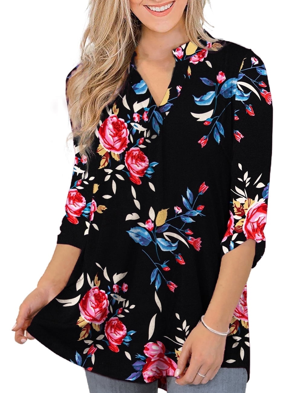VERABENDI Women's Plus Size Tops 3/4 Sleeve Shirts Dressy Casual Metal ...
