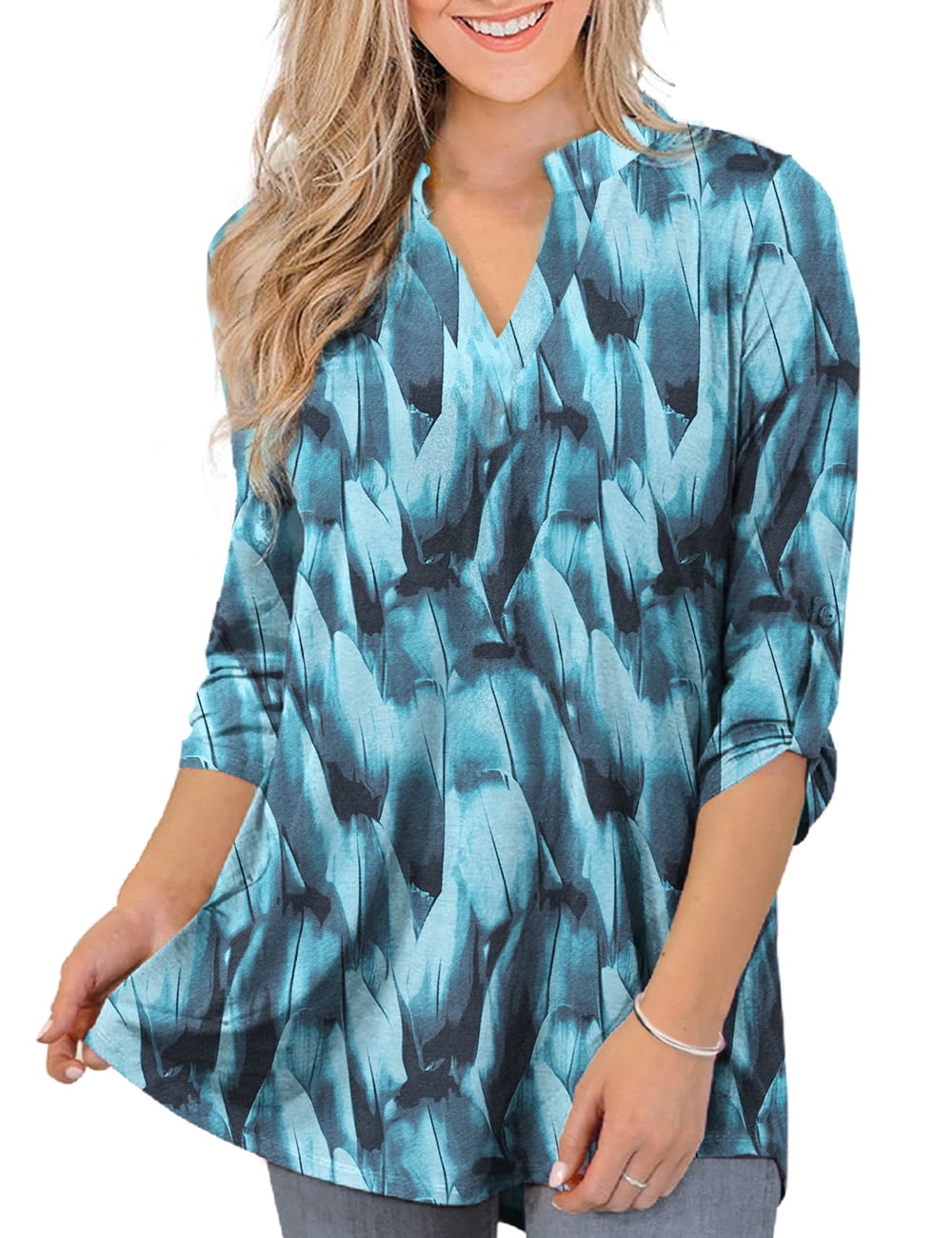 VERABENDI Women's Plus Size Tops 3/4 Sleeve Shirts Dressy Casual Metal ...
