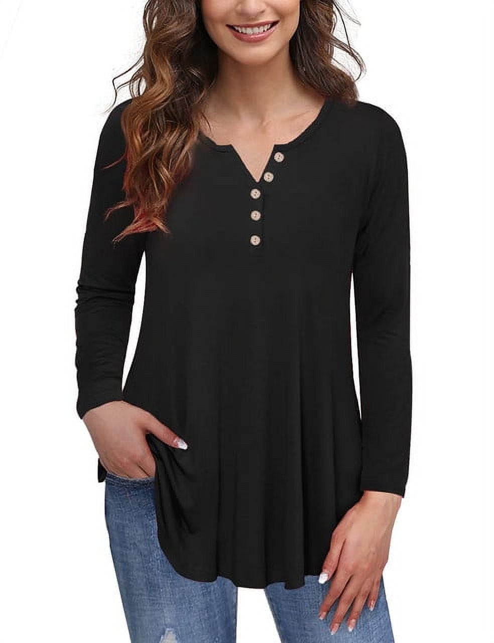 Girdtyd Women's Plus Size Button-Up Tunic Top - Floral Print, Pleated Front, Long Sleeve Henley Style 4 thumbnail image