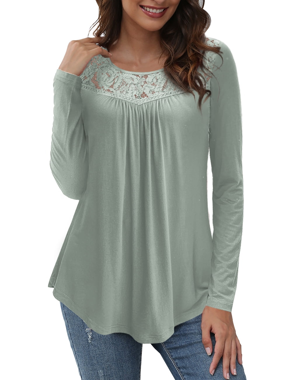 CPOKRTWSO Women's Tops Plus Size Long Sleeve Tunic Blouses Lace Flowy