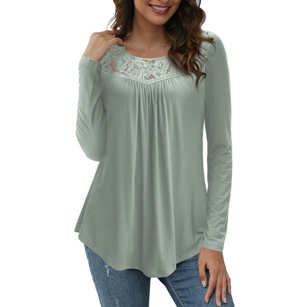 CPOKRTWSO Women's Tops Plus Size Long Sleeve Tunic Blouses Lace Flowy