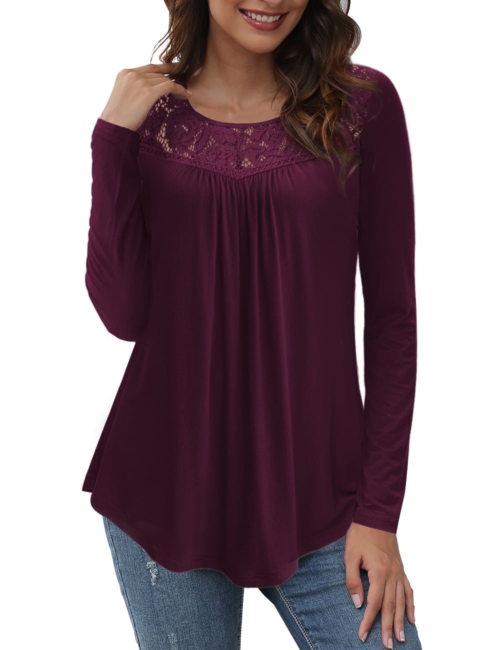 CPOKRTWSO Women's Tops Plus Size Long Sleeve Tunic Blouses Lace Flowy ...