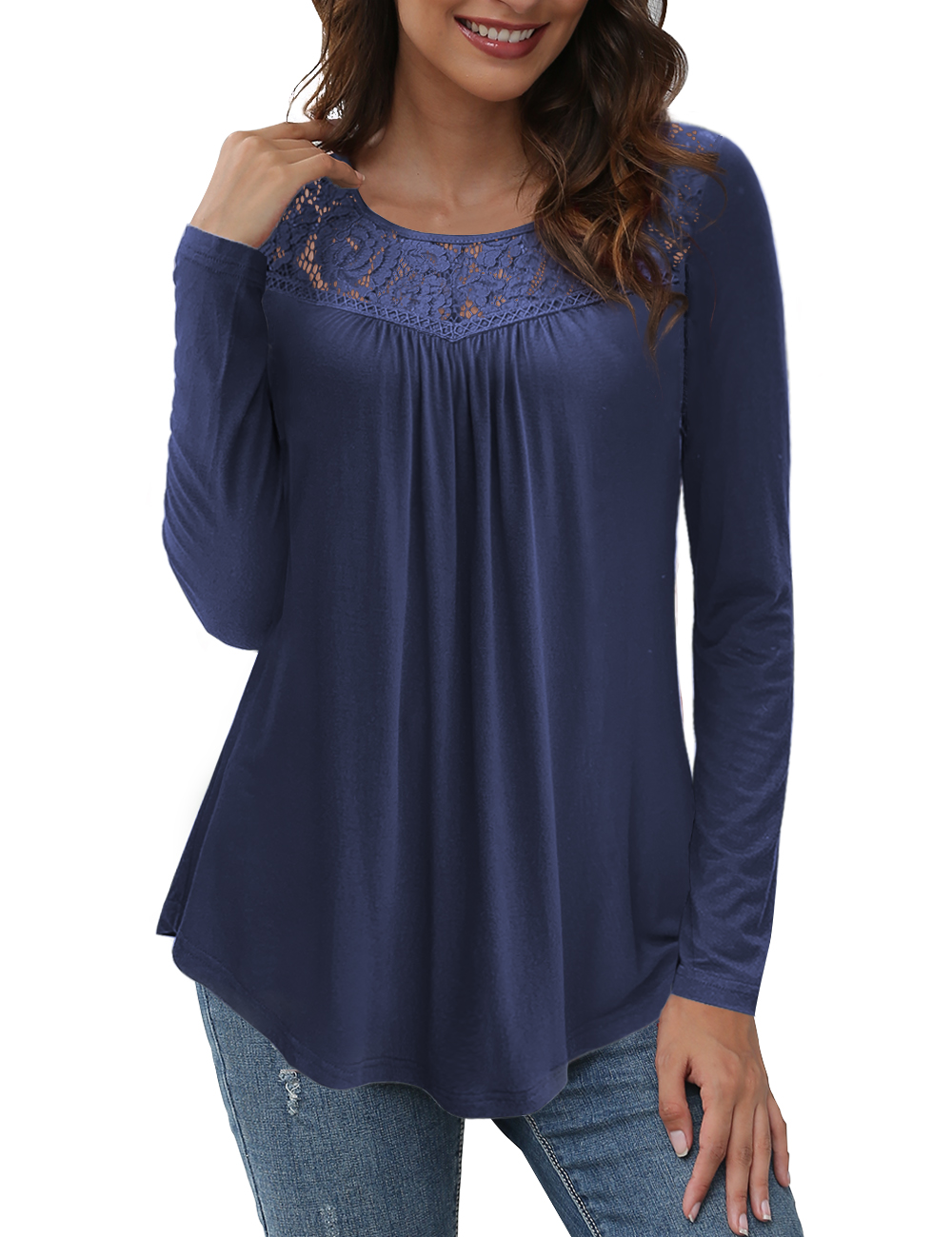Women's Plus Lace Stripe Marled Knit Shirt - Walmart.com
