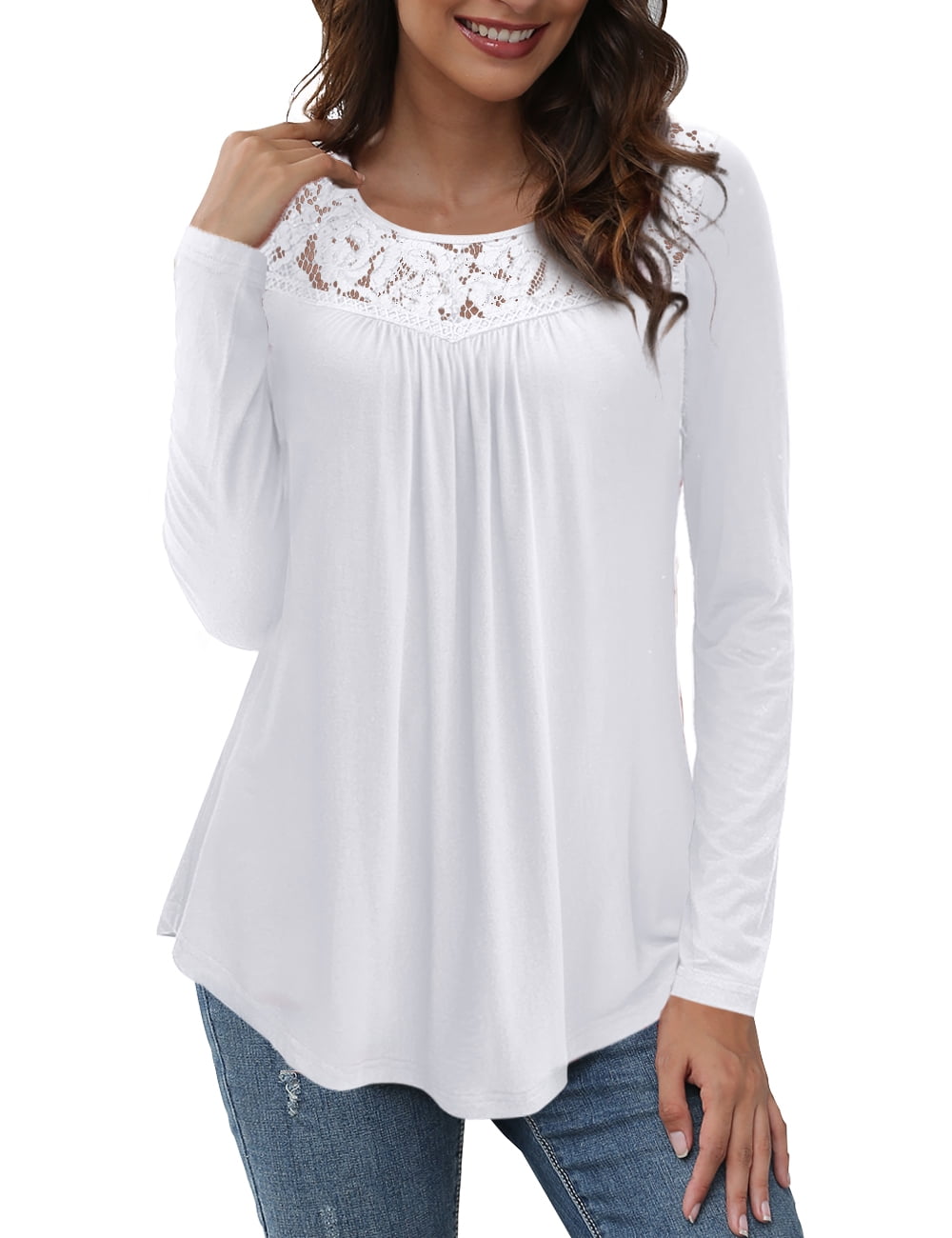 CPOKRTWSO Women's Tops Plus Size Long Sleeve Tunic Blouses Lace Flowy