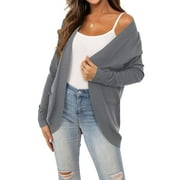 CPOKRTWSO Womens Cardigan Sweaters Long Sleeve Front Open Knit Outerwear with Pockets S M L XL