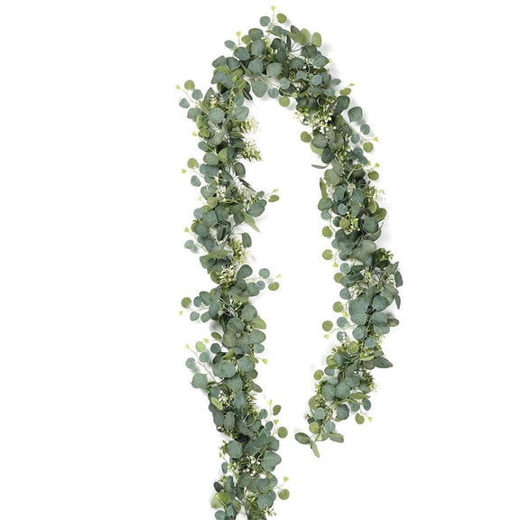 CPOMS 6ft Artificial Eucalyptus Garland with Baby's Breath, Realistic Faux Eucalyptus Vine for Wedding Arch, Mantle and Table Runner Decoration