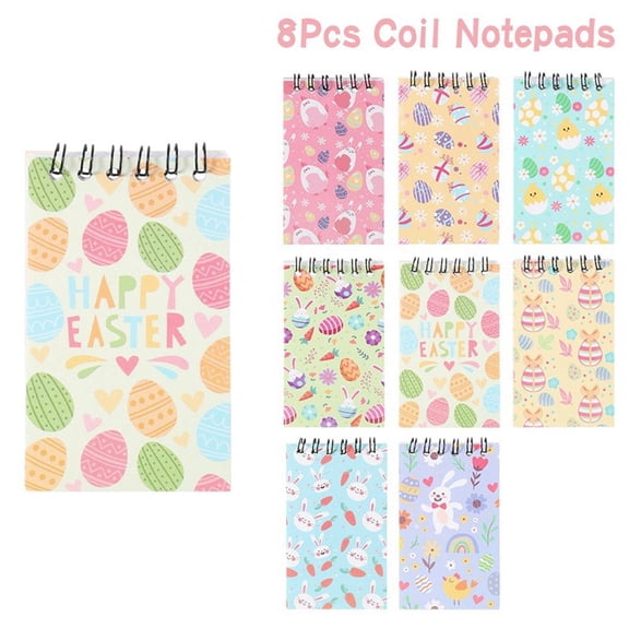 CPOMS 8-Pack Mini Easter Egg Spiral Notepads, 4" Colorful Egg & Chick Pocket Journals, Top-Bound Vertical Flip Memo Pads for Easter Basket Stuffers and Classroom Prizes - Style B