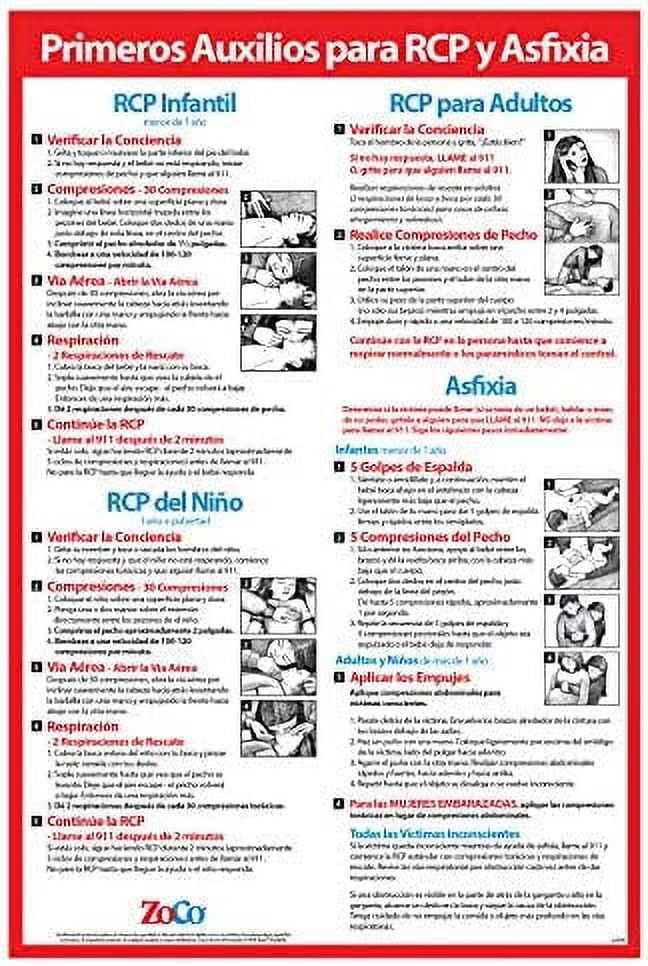 CPR & Choking Poster in Spanish (Espanol) Laminated, 12 x 18 in