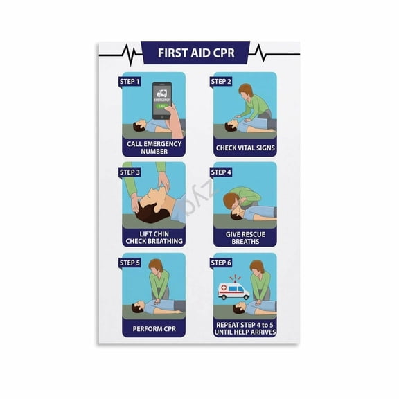 CPR First Aid Instructions Poster Safety Education Chart (5) Canvas Painting Wall Art