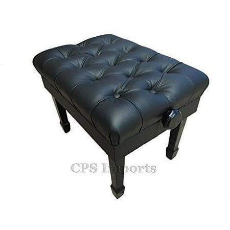 CPS Genuine Leather Adjustable Deluxe Pillow Top Artist Concert Piano Bench in Ebony