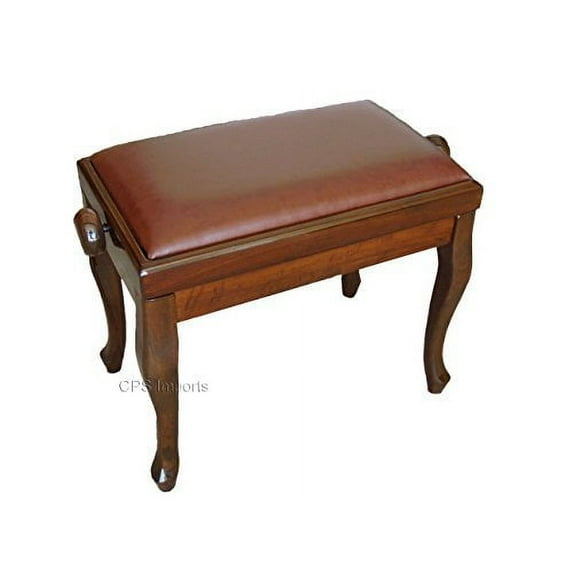 CPS Genuine Leather Classic Adjustable Piano Bench in Walnut
