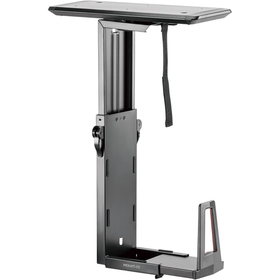 CPU Desk Mount Bracket Rack, Adjustable Computer Tower with Sliding Track, 33 lbs Capacity, Black