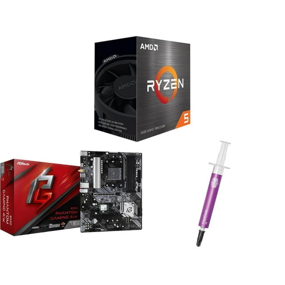 CPU Motherboard CPU Thermal Paste / Grease Combo - AMD 100-100000457BOX Bundle with ASRock B550 PHAN GAM 4 AC and Cooler Master MGZ-NDSG-N07M-R2