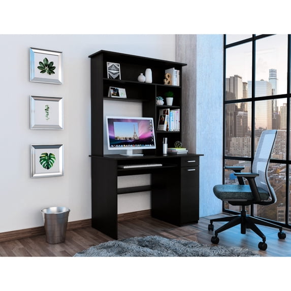 CPU Panel Hutch Desk, Black / Good for Computer Enthusiasts