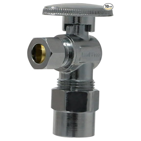 CPVC Angle Stop Valve 10-Pack, 3/8" Compression x 1/2" CPVC, Brass 1/4 Turn - Potable Water & Hydronic Heating, ANSI/NSF-61 & ASSE 1061 Certified
