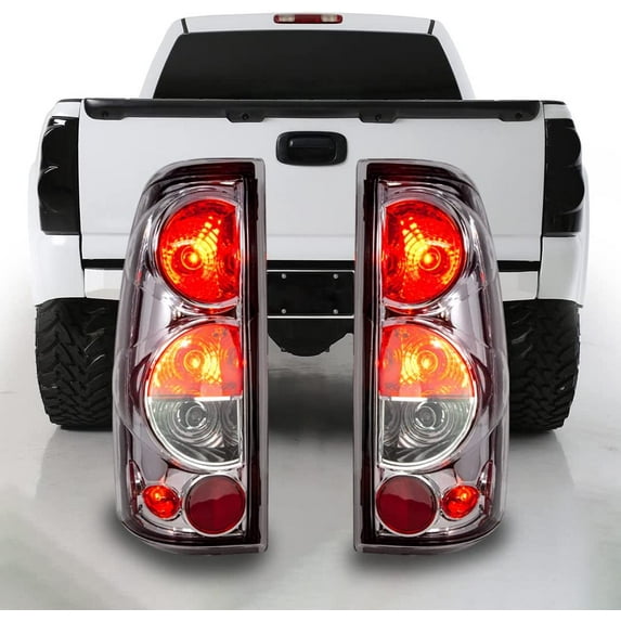 Compatible With 1999-2006 Chevrolet Silverado And 1999-2003 GMC Sierra Tail Lights Pair Set Video Show Chrome Housing/Clear Lens