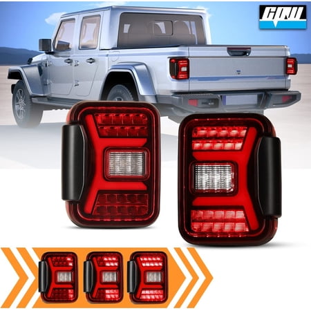 CPW LED Tail Lights Assembly for 2019-2021 Jeep Gladiator JT, Sequential Turn Signal/DRL/Super Bright White Backup Rear Brake Lamp Taillights Replacement Black Housing/Red lens