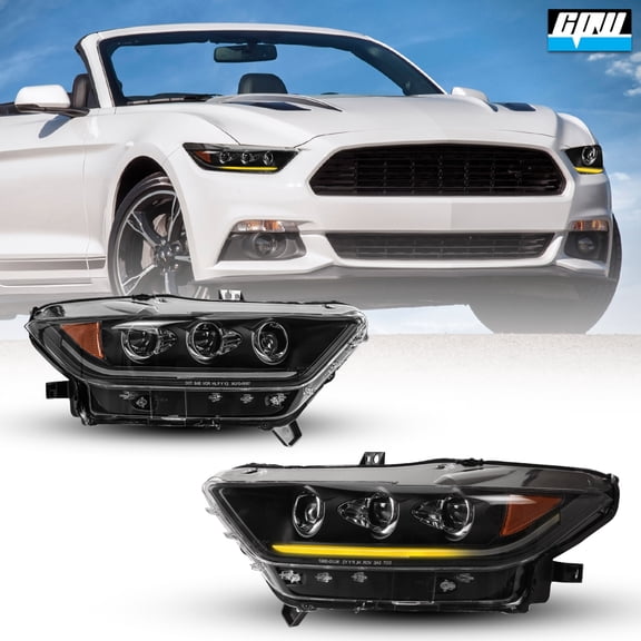CPW Sequential LED Headlights For 2015 2016 2017 Ford Mustang DRL Projector Headlamp