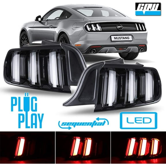 CPW Tail Lights Euro Style Compatible with 2015-2022 Ford Mustang LED Tail Lights Rear Lamps Sequential Plug & Play (Clear Lens)