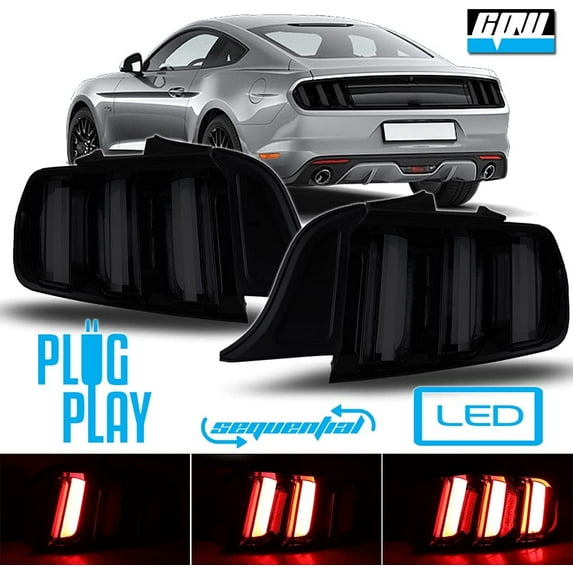 CPW Tail Lights Euro Style Compatible with 2015-2022 Ford Mustang LED Tail Lights Rear Lamps Sequential Plug & Play (Smoke Lens)