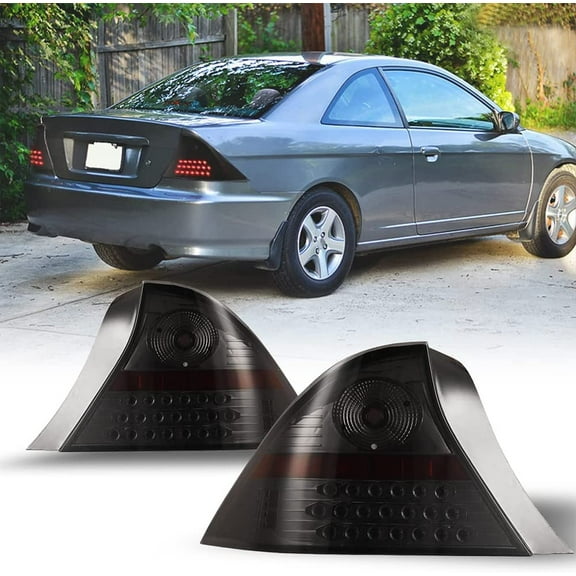 CPW Tail Lights for 2001 2002 2003 Honda Civic 2 Door Coupe with Led Turn Signals Brake Lights Reversing Light Pair (Black/Smoke)