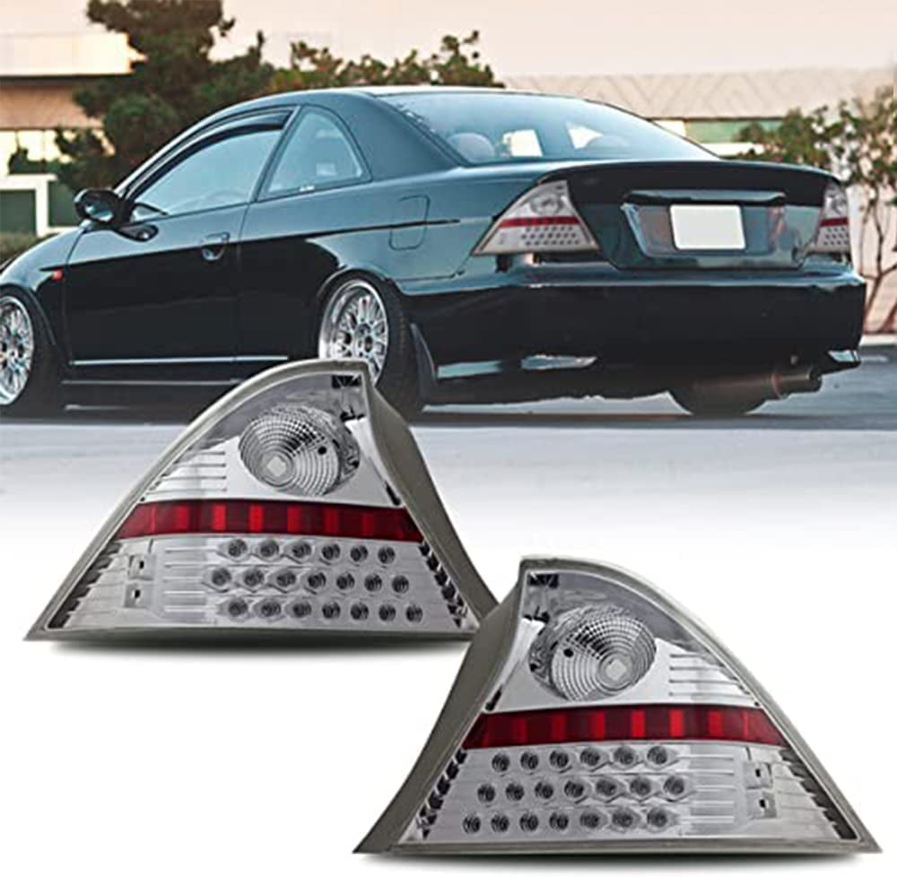 CPW Tail Lights for 2001 2002 2003 Honda Civic 2 Door Coupe with Led Turn  Signals Brake Lights Reversing Light Pair (Chrome/Clear)