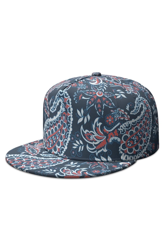 CPaisley Snapback Hat, Adjustable Flat Brim Cap with Boho Abstract Design, Artistic Street Fashion