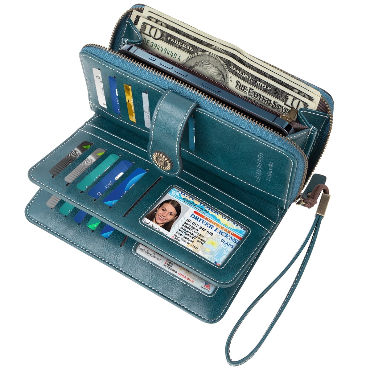Women's Wallet, Large Capacity Purse with23 Credit Card Holder & 2 ID Windows, Leather Ladies Wallet with RFID Blocking Phone,  Wristlet Purse