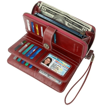 Women's Wallet, Large Capacity Purse with 23 Credit Card Holder & 2 ID Windows, Leather Ladies Wallet with RFID Blocking Phone,  Wristlet Purse, Red