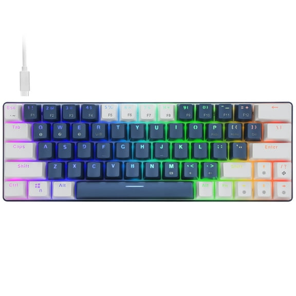 CQ63 Wireless Bluetooth 5.0 Mechanical Keyboard, Blue Switches, RGB Backlit, Compact 63 Keys, USB Type-C Wired, for Laptop, Mac, Smartphone, Tablet