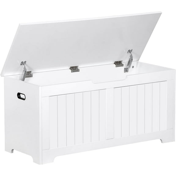 CQAOE 39" Wooden Storage Chest with Safety Hinge, Toy Organizer and Shoe Bench for Entryway, Bedroom, Living Room, Home Decor，White