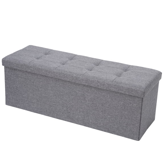 CQAOE 43" Folding Storage Ottoman Bench with Linen-Look Fabric, Footrest & Chest for Bedroom, Entryway & Living Room, 660 lbs Load Capacity,Light Gray
