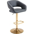 thumbnail image 1 of CQAOE Adjustable Bar Stool with Hollow Back and Arms, Modern PU Leather Swivel Barstool, Airlift Counter Height Bar Chair for Kitchen Dining Room (Grey, Gold Base), 1 of 9