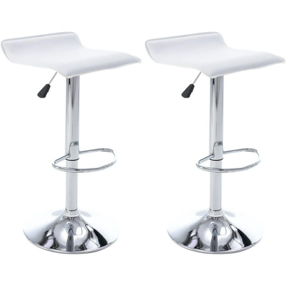 CQAOE Adjustable Bar Stools Set of 2, Modern Swivel PU Leather Backless Bar Chairs, Airlift Height Adjustable Counter Stools for Kitchen Island, Dining Room, Home Bar (White)