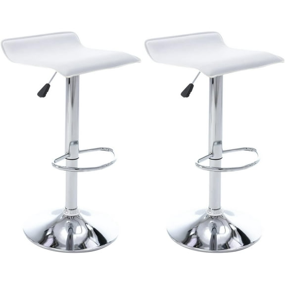 CQAOE Adjustable Bar Stools Set of 2, Modern Swivel PU Leather Backless Bar Chairs, Airlift Height Adjustable Counter Stools for Kitchen Island, Dining Room, Home Bar (White)